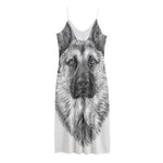 Black And White German Shepherd Print Jersey Midi Cami Dress