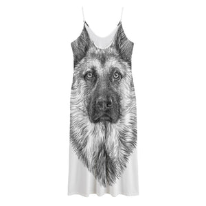 Black And White German Shepherd Print Jersey Midi Cami Dress