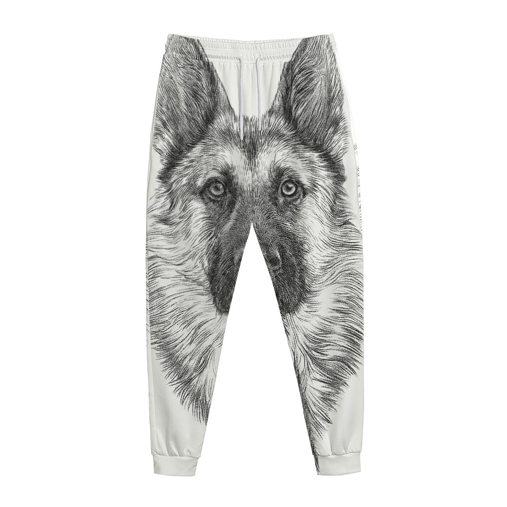 Black And White German Shepherd Print Jogger Pants