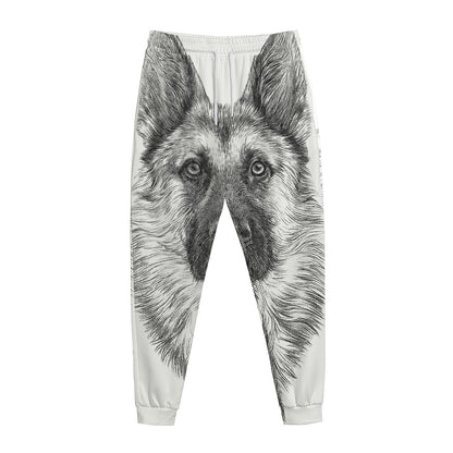 Black And White German Shepherd Print Jogger Pants