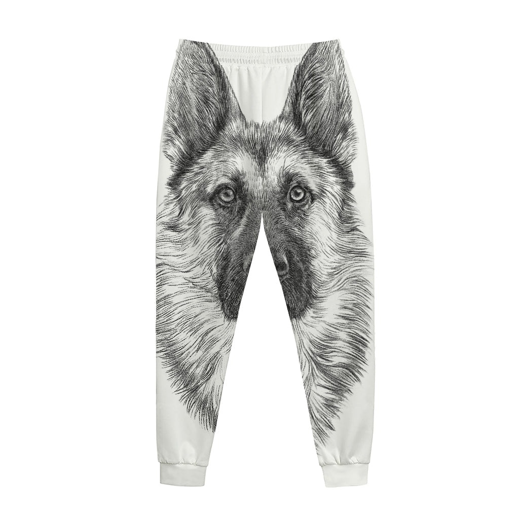 Black And White German Shepherd Print Jogger Pants