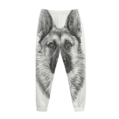 Black And White German Shepherd Print Jogger Pants