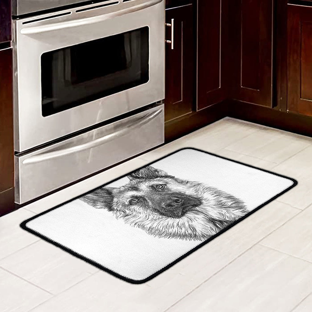 Black And White German Shepherd Print Kitchen Mat