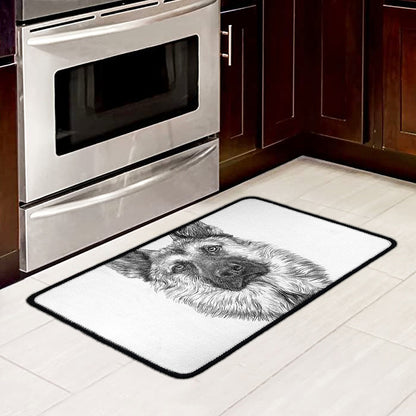 Black And White German Shepherd Print Kitchen Mat