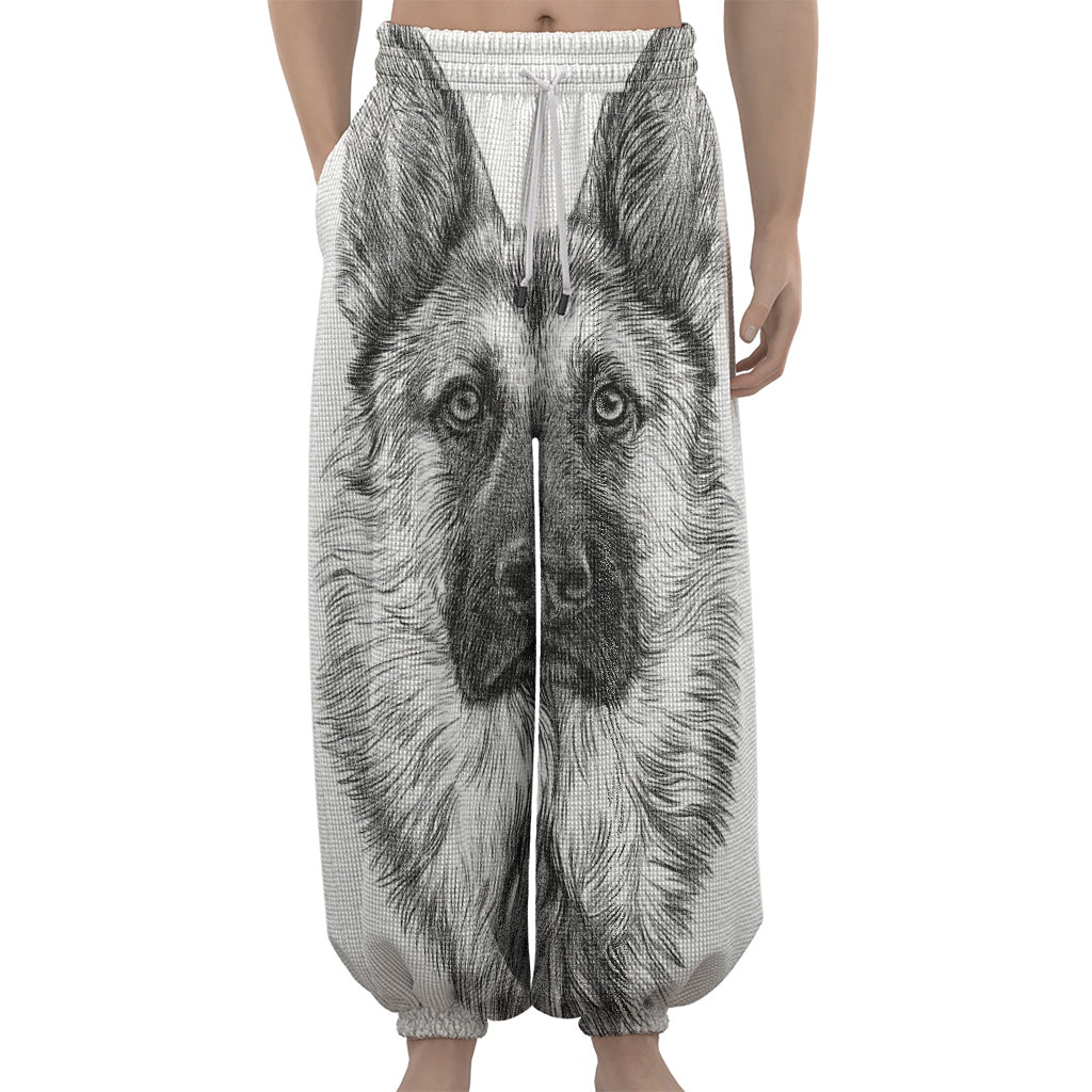 Black And White German Shepherd Print Lantern Pants