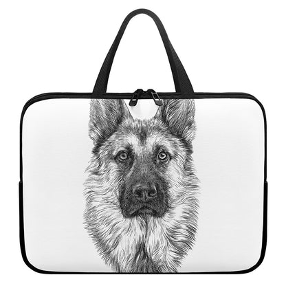 Black And White German Shepherd Print Laptop Sleeve With Handle