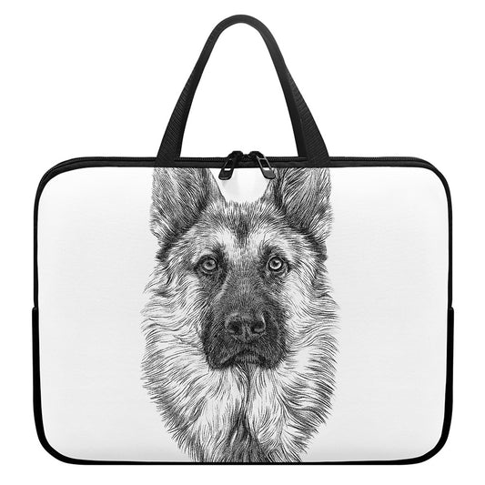 Black And White German Shepherd Print Laptop Sleeve With Handle