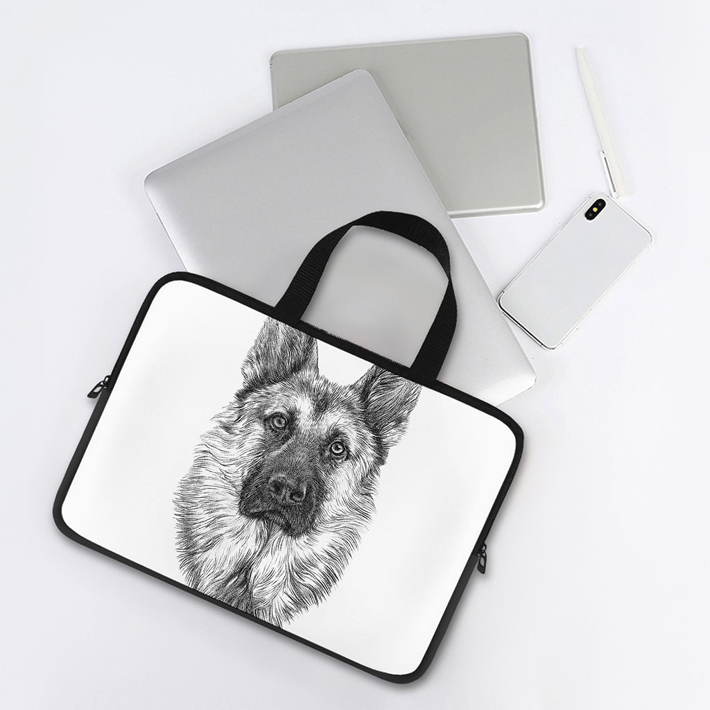 Black And White German Shepherd Print Laptop Sleeve With Handle