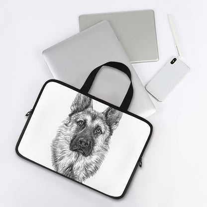 Black And White German Shepherd Print Laptop Sleeve With Handle
