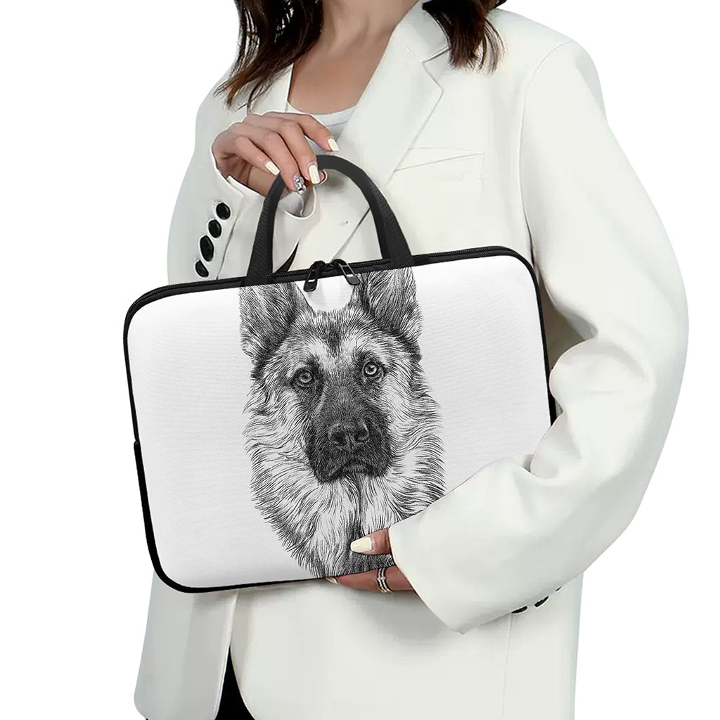Black And White German Shepherd Print Laptop Sleeve With Handle