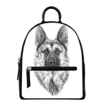 Black And White German Shepherd Print Leather Backpack
