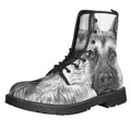 Black And White German Shepherd Print Lace-Up Boots