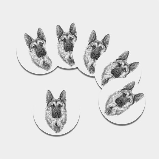 Black And White German Shepherd Print Leather Coaster Set