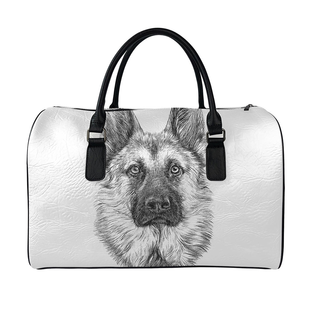 Black And White German Shepherd Print Leather Duffle Bag