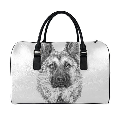 Black And White German Shepherd Print Leather Duffle Bag