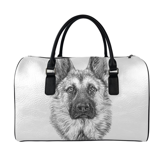 Black And White German Shepherd Print Leather Duffle Bag