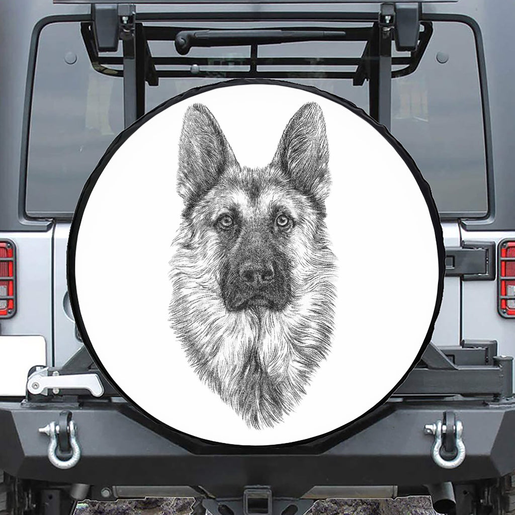 Black And White German Shepherd Print Leather Spare Tire Cover