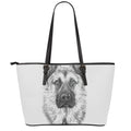 Black And White German Shepherd Print Leather Tote Bag With Zipper
