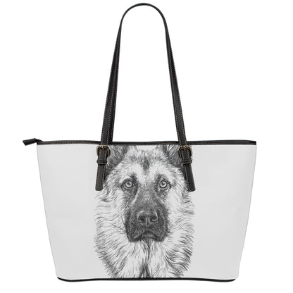 Black And White German Shepherd Print Leather Tote Bag