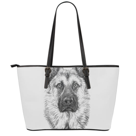 Black And White German Shepherd Print Leather Tote Bag
