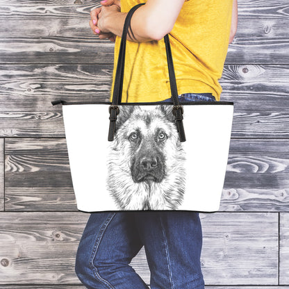 Black And White German Shepherd Print Leather Tote Bag
