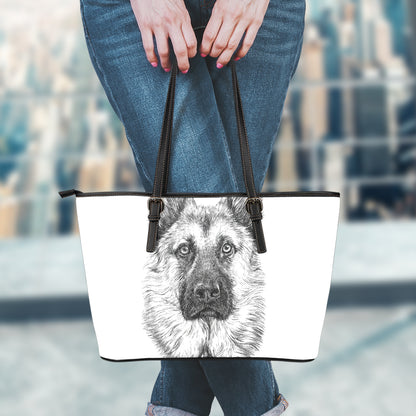 Black And White German Shepherd Print Leather Tote Bag