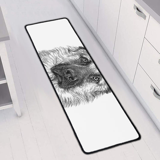 Black And White German Shepherd Print Long Kitchen Mat