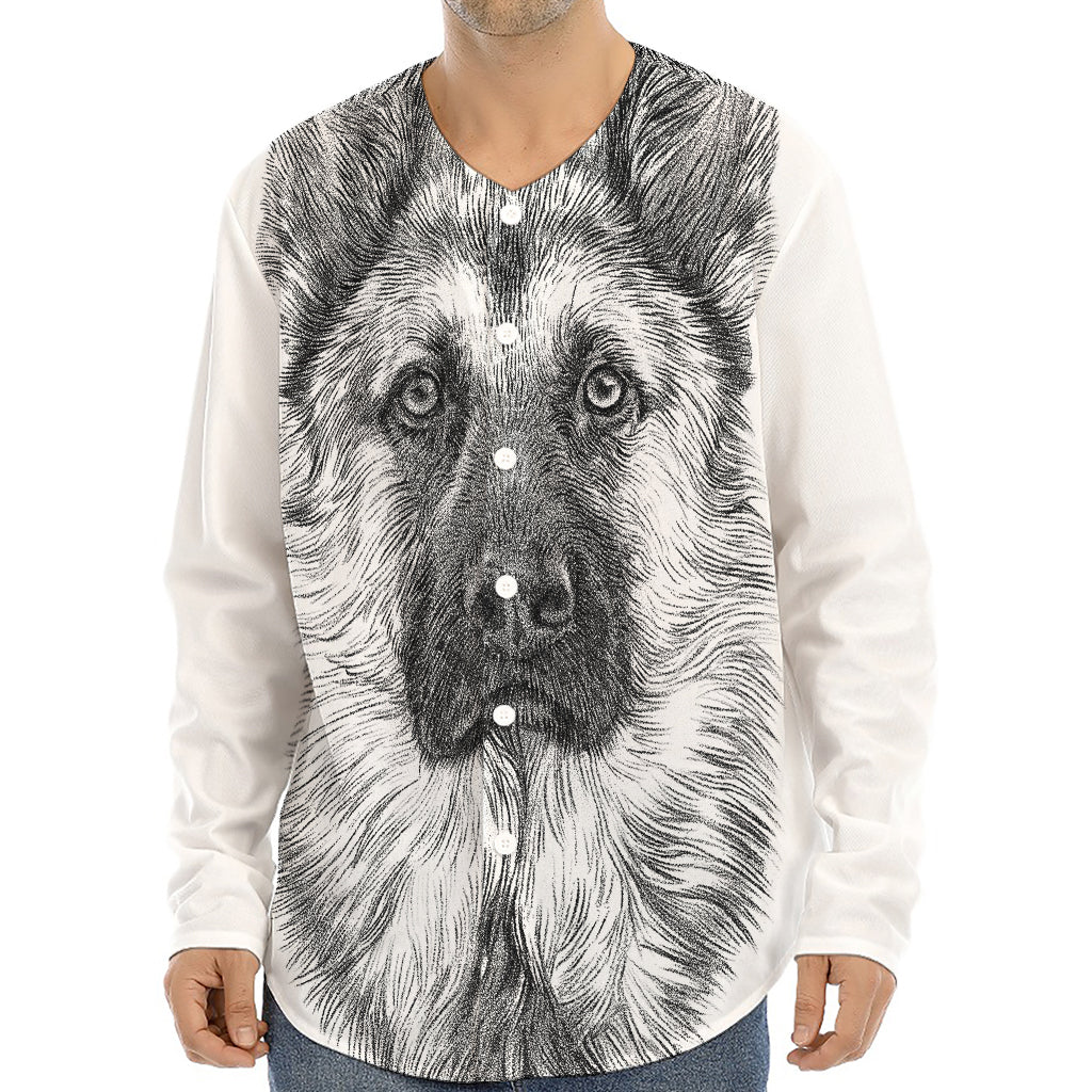 Black And White German Shepherd Print Long Sleeve Baseball Jersey