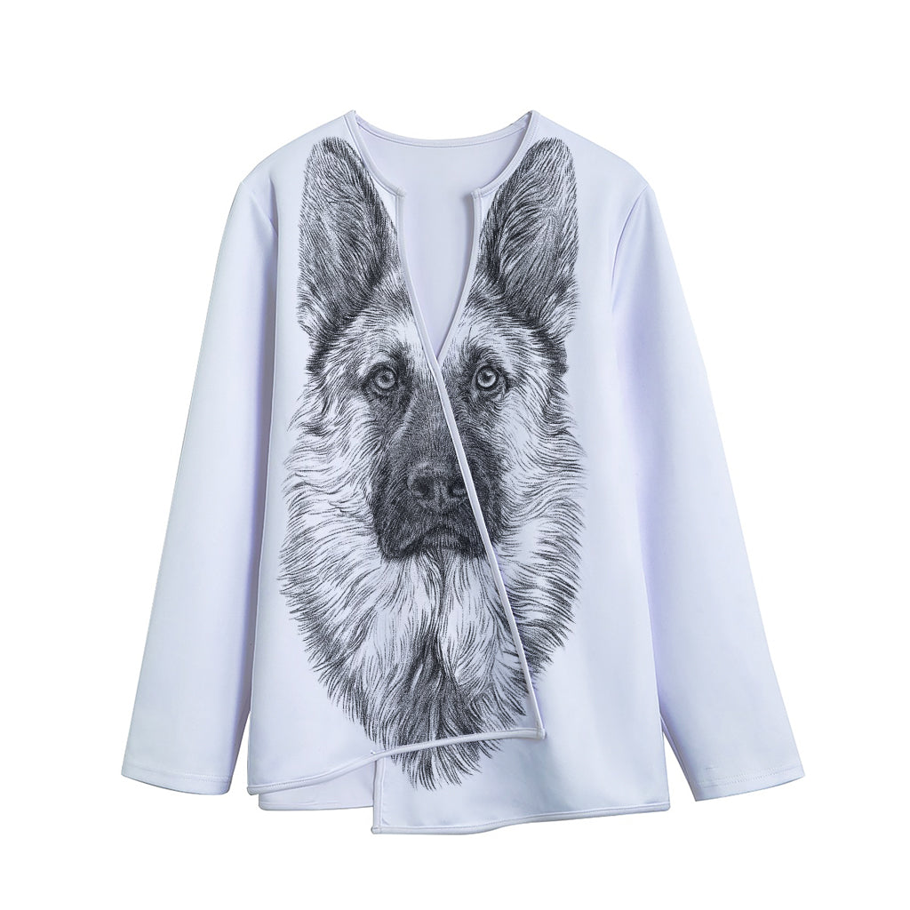 Black And White German Shepherd Print Long Sleeve Short Coat