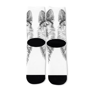 Black And White German Shepherd Print Long Socks