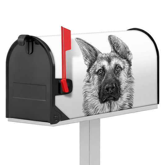 Black And White German Shepherd Print Mailbox Cover