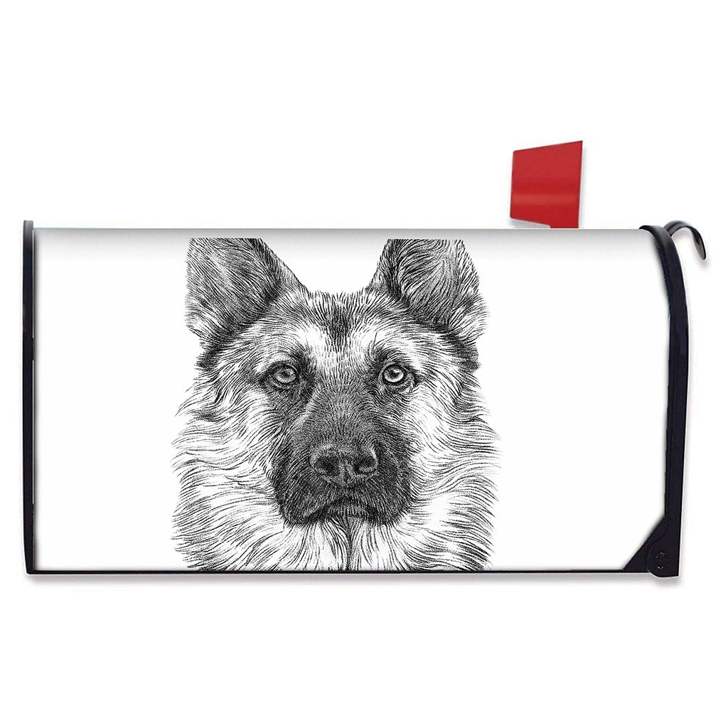 Black And White German Shepherd Print Mailbox Cover