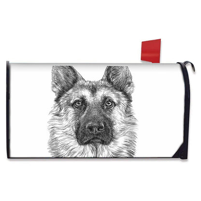 Black And White German Shepherd Print Mailbox Cover