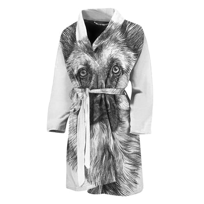 Black And White German Shepherd Print Men's Bathrobe
