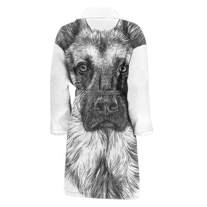 Black And White German Shepherd Print Men's Bathrobe