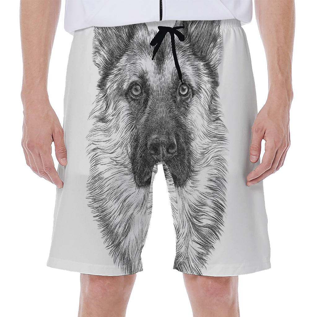 Black And White German Shepherd Print Men's Beach Shorts