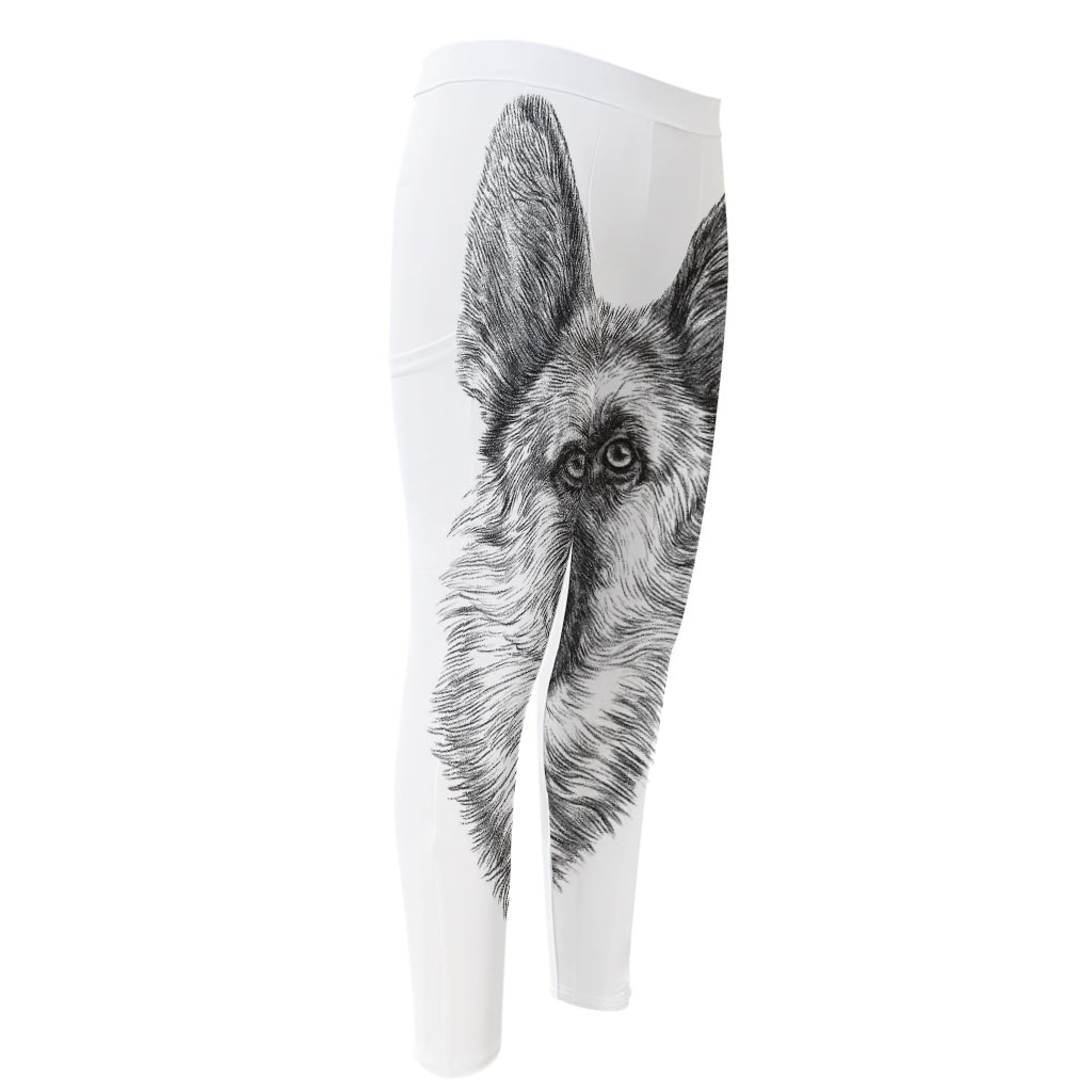 Black And White German Shepherd Print Men's Compression Pants