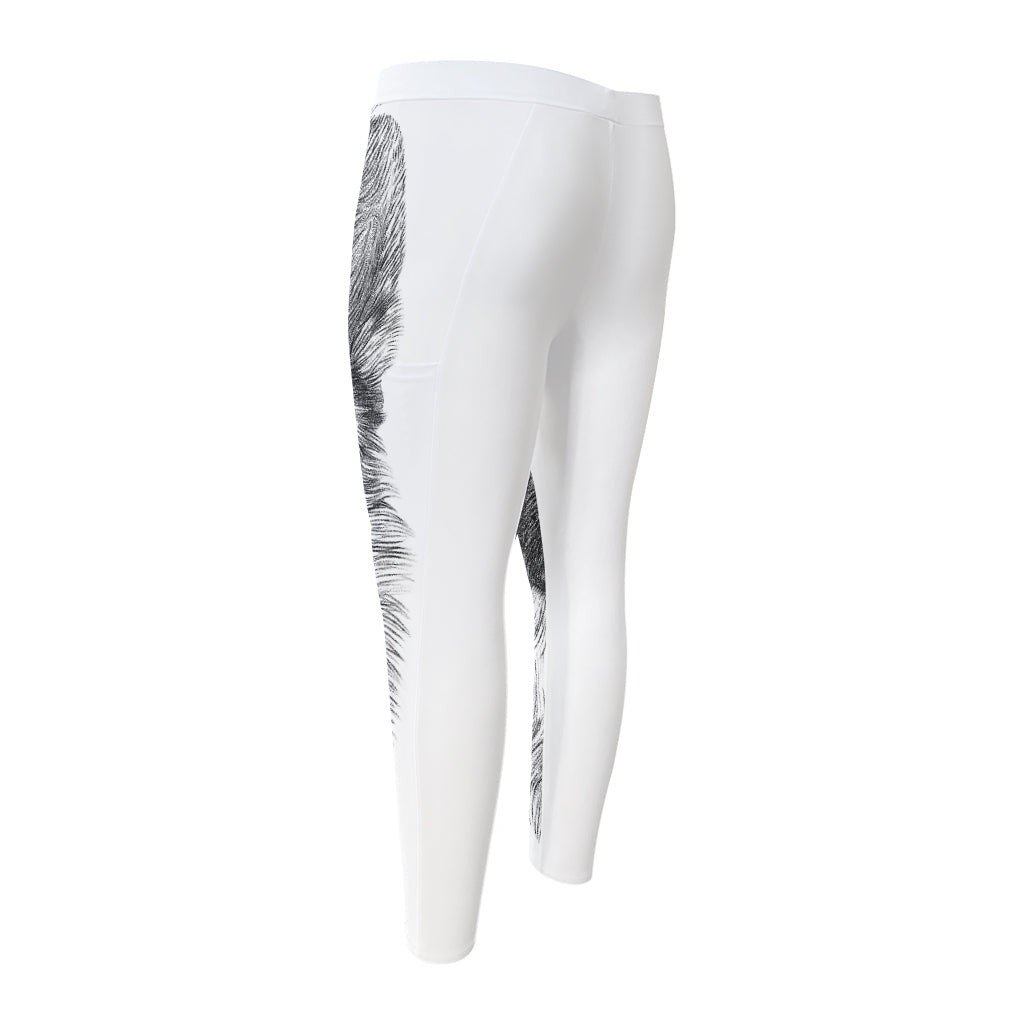 Black And White German Shepherd Print Men's Compression Pants