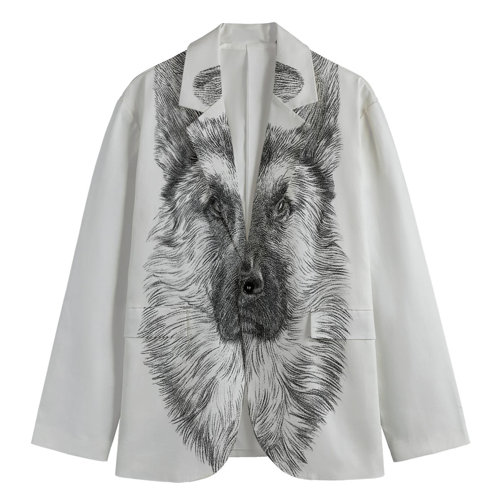 Black And White German Shepherd Print Men's Cotton Blazer