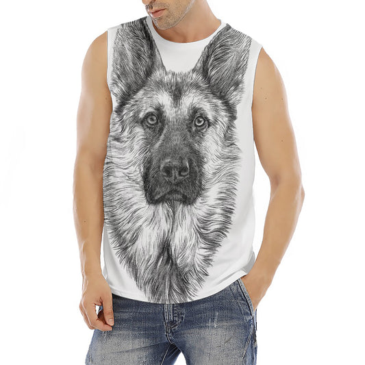 Black And White German Shepherd Print Men's Fitness Tank Top