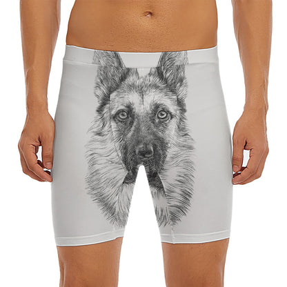 Black And White German Shepherd Print Men's Long Boxer Briefs