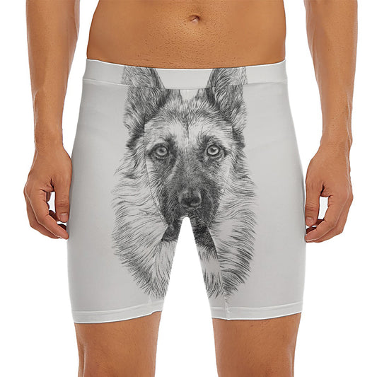 Black And White German Shepherd Print Men's Long Boxer Briefs