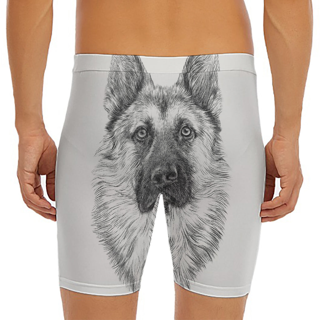 Black And White German Shepherd Print Men's Long Boxer Briefs