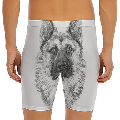 Black And White German Shepherd Print Men's Long Boxer Briefs