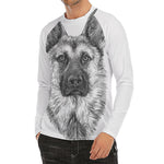 Black And White German Shepherd Print Men's Long Sleeve Rash Guard