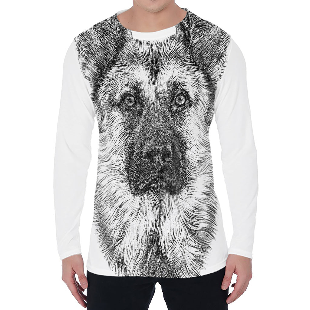 Black And White German Shepherd Print Men's Long Sleeve T-Shirt