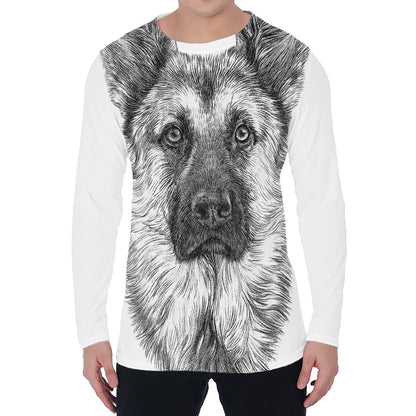 Black And White German Shepherd Print Men's Long Sleeve T-Shirt