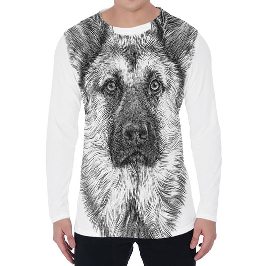 Black And White German Shepherd Print Men's Long Sleeve T-Shirt