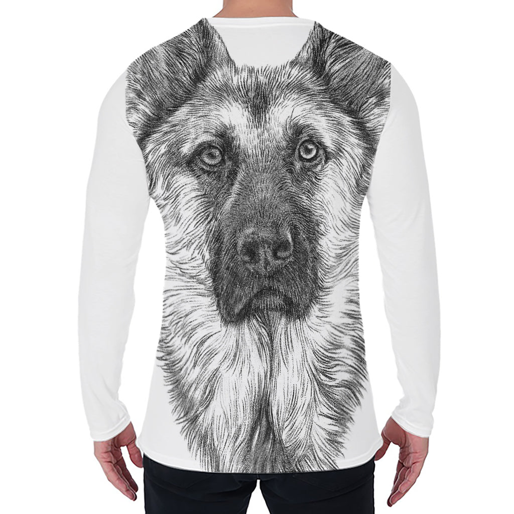 Black And White German Shepherd Print Men's Long Sleeve T-Shirt