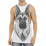 Black And White German Shepherd Print Men's Muscle Tank Top